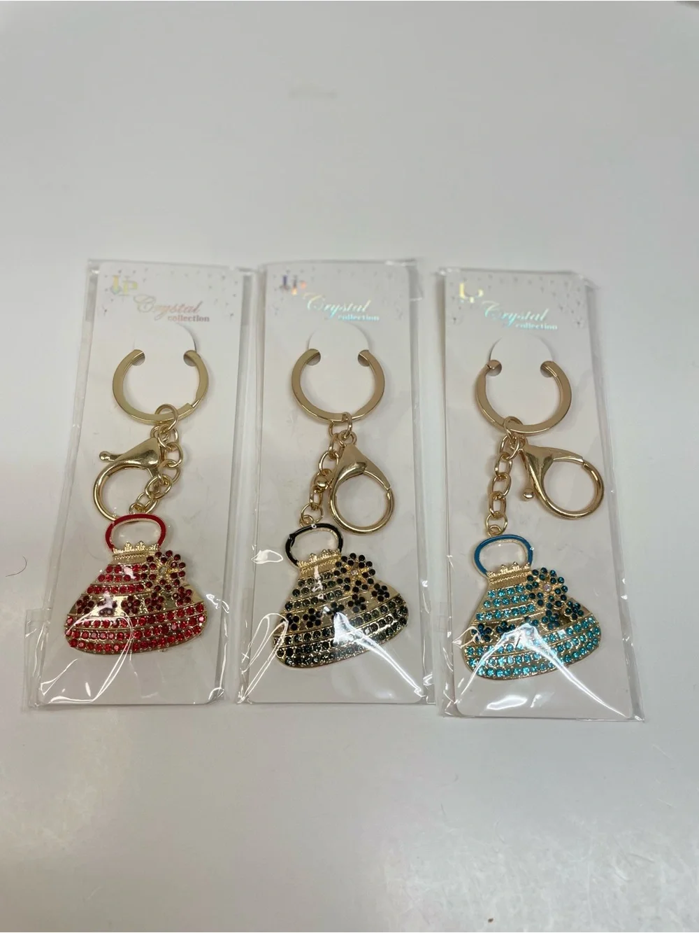 Gold Keychain Purse Charms in Red, Black & Blue Set of 3